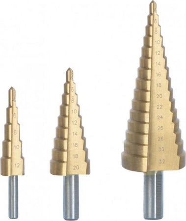 PRFEX3/VB SET DI 3 PUNTE A GRADINO IN ACCIAIO HSS ORO PLACCATE IN TITANIO Fai da te/Utensili elettrici e a mano/Accessori per utensili elettrici/Set punte per trapani Trade Shop italia - Napoli, Commerciovirtuoso.it