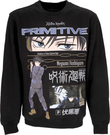 PRIMITIVE-Felpa-Cappuccio-Uomo-Fushiguro-Crewneck-X-Jujutsu-Kaisen-Black-da-uomo