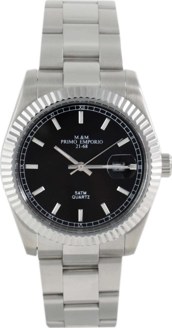 Primo Emporio Orologio Da Polso M m in Acciaio Quadrante Nero Rotondo Al Quarzo E Cassa Argentata in Acciaio Inox 37mm Orologio Analogico Con Cinturino Argentato 19mm commercioVirtuoso