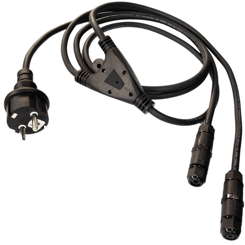 Cavo per due fari - cablaggio doppio con spina schuko - sdoppiatore elettrico doppio serracavo con morsetti stagni - alimentazione elettrica a due vie. - ElettroWatt.eu