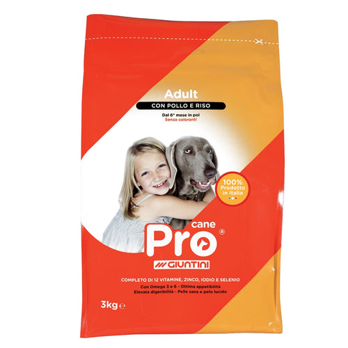 Crocchette Pro cane con Riso e Pollo 15 kg, per cani a pelo lucido, a base di carne e cereali
