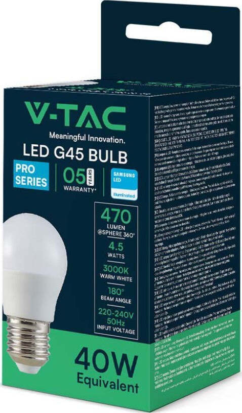 PRO VT-246 LAMPADINA LED E27 4.5W BULB G45 MINIGLOBO SMD CHIP SAMSUNG - SKU 21174 / 21175 / 21176 Illuminazione/Lampadine/Lampadine a LED Zencoccostore - Formia, Commerciovirtuoso.it