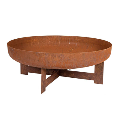 Braciere Efesto basso, color ruggine autentico, struttura in acciaio resistente per esterno