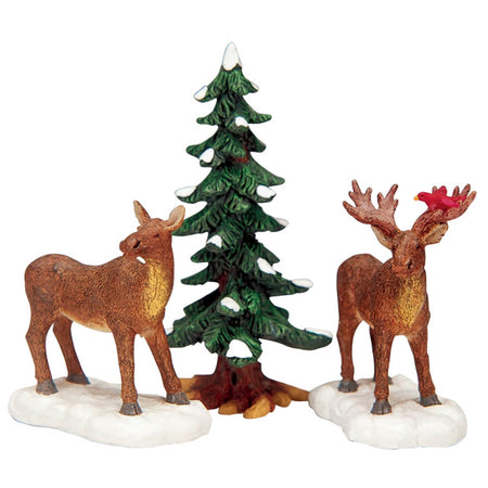 Decorazione "Mr e Mrs Moose Set di 3" per Villaggio di Natale e presepe, in Resina da h 4,2 cm