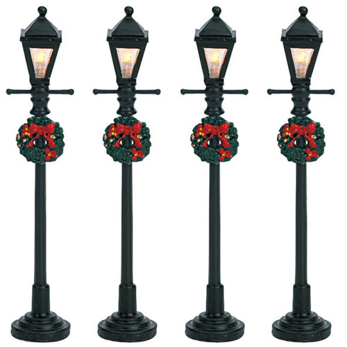 Lampioni illuminati da strada per Villaggio di Natale, set da 4 pezzi, in plastica da 10,5 cm