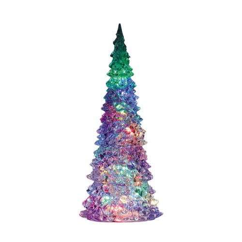 Decorazione Albero illuminato in cristallo 4 colori mutevole per Villaggio di Natale e presepe, in Plastica da h 11,4 cm