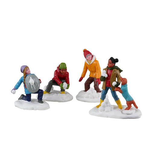 Decorazione Snowball battaglie set di 4 per Villaggio di Natale e presepe, in Resina da h 3,4 cm