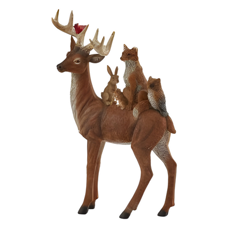 Cervo con in groppa animali decorazione natalizia in poliresina h 25 cm