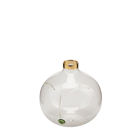 Vaso sferico in vetro "Faccia" con decorazione verde chiaro da Ø 12 cm