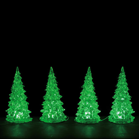 Decorazione "Albero illuminato in cristallo 3 colori" per Villaggio di Natale e presepe, in Plastica da h 5 cm