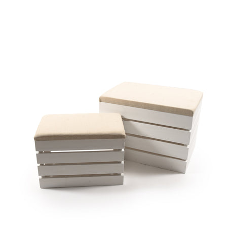 Set 2 Pouf rettangolari con seduta imbottita e struttura in legno arredamento moderno