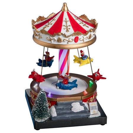 Carillon natalizio per villaggio di Babbo Natale con luci e suoni h 18.5 cm