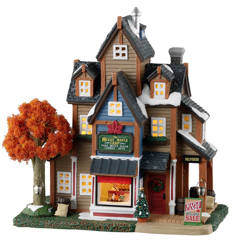 Decorazione La felice foglia d'acero per Villaggio di Natale e presepe, in Porcellana da h 12 cm