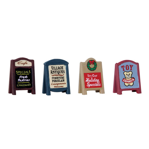 Decorazione Segnali del villaggio set di 4 per Villaggio di Natale e presepe, in Plastica da h 1,5 cm