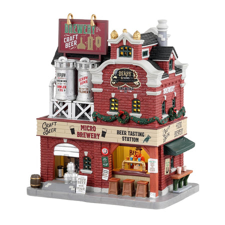 Decorazione "Derby & Sons Brewing Co." per Villaggio di Natale e presepe, in Porcellana da h 11,7 cm