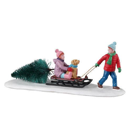 Decorazione Portare a casa il nostro albero per Villaggio di Natale e presepe, in Resina da h 4,2 cm