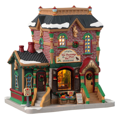 Decorazione La pernice e la pera per Villaggio di Natale e presepe, in Porcellana da h 14,4 cm