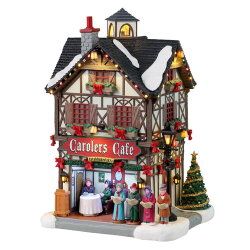 Decorazione Carolers Cafe per Villaggio di Natale e presepe, in Resina da h 13,5 cm