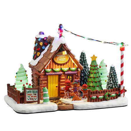 Decorazione "Lou's Tree Farm" per Villaggio di Natale e presepe, in Resina da h 11,5 cm
