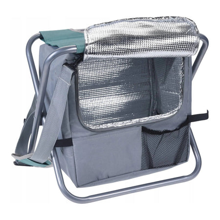 Sedia pieghevole con borsa isotermica per mare e spiaggia, colore blu e grigio, da 31,5 x 41 x 26,5 cm.