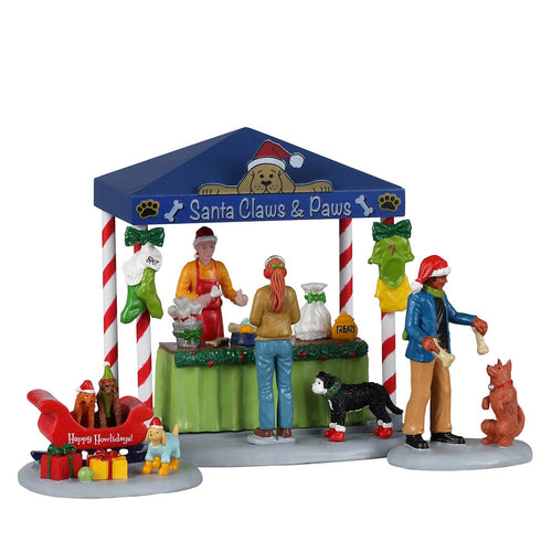 Decorazione Babbo Natale e cuccioli per Villaggio di Natale e presepe, in Resina da h 8,5 cm