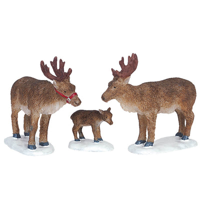 Decorazione Set di renne di 3 per Villaggio di Natale e presepe, in Resina da h 5,8 cm