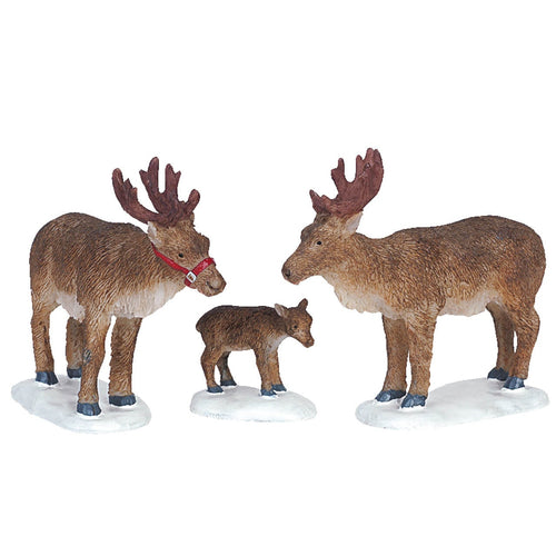 Decorazione Set di renne di 3 per Villaggio di Natale e presepe, in Resina da h 5,8 cm