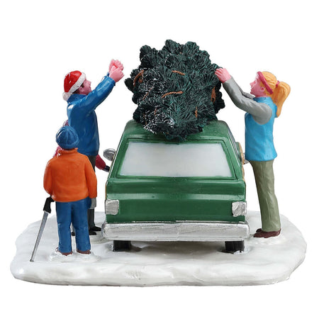 Decorazione "Trasporto dell'albero di Natale" per Villaggio di Natale e presepe, in Resina da h 11 cm