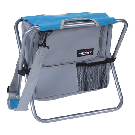 Sedia pieghevole con borsa isotermica per mare e spiaggia, colore blu e grigio, da 31,5 x 41 x 26,5 cm.