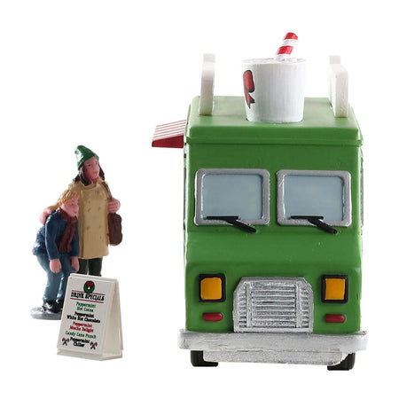 Decorazione "Set di camion di cibo di menta piperita di 3" per Villaggio di Natale e presepe, in Resina da h 7,2 cm