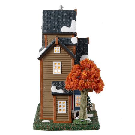 Decorazione "La felice foglia d'acero" per Villaggio di Natale e presepe, in Porcellana da h 12 cm