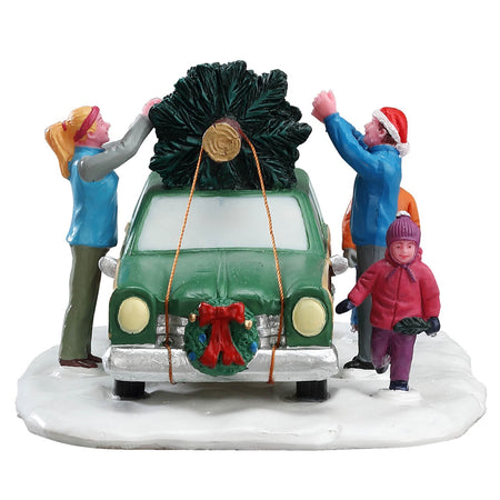 Decorazione "Trasporto dell'albero di Natale" per Villaggio di Natale e presepe, in Resina da h 11 cm