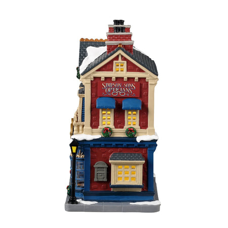 Decorazione "Simpson & Sons Opticians" per Villaggio di Natale e presepe, in Porcellana da h 13 cm