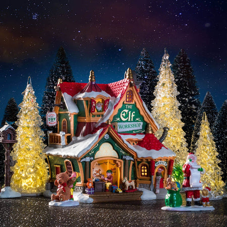 Decorazione "Albero illuminato in cristallo 3 colori" per Villaggio di Natale e presepe, in Plastica da h 5 cm