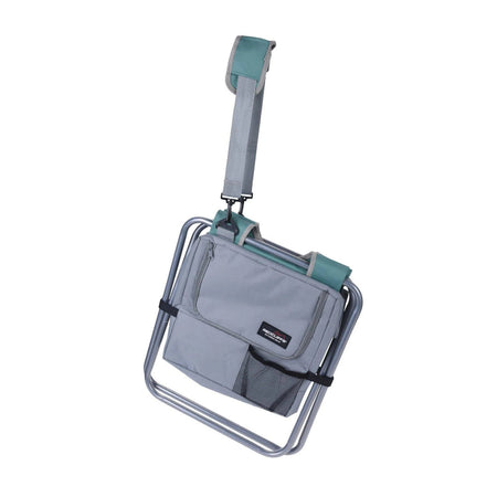 Sedia pieghevole con borsa isotermica per mare e spiaggia, colore blu e grigio, da 31,5 x 41 x 26,5 cm.