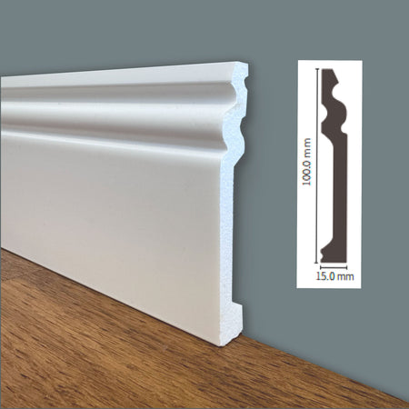 Battiscopa DUCALE in POLIMERI linea BASICBOARD  100x15mm - BIANCO pitturabile (prezzo al metro)