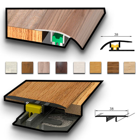 Barra da 90cm di PROFILO GIUNTO in Alluminio Gamma Laminati - Piatto o a discesa (base+coperchio)