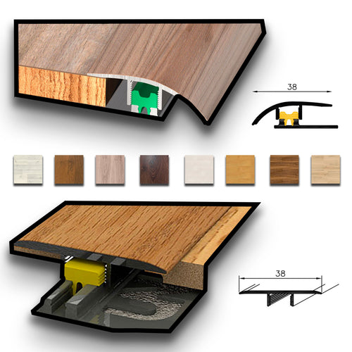 Barra da 90cm di PROFILO GIUNTO in Alluminio Gamma Laminati - Piatto o a discesa (base+coperchio)