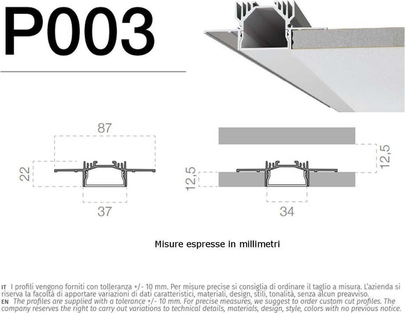 Profilo-9010-Belfiore-AVIOR-P003C-incasso-alumite-striscia-led-installazione-legno-cartongesso-muratura
