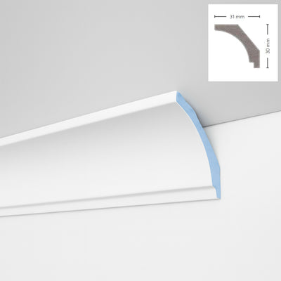 *STOCK FOLLI* Profilo a soffitto in Polimeri Bianco RAL 9016 verniciabile 31X30mm (Prezzo al metro)