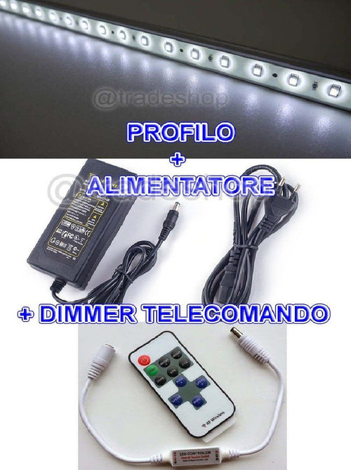 PROFILO BARRA ALLUMINIO IMPERMEABILE 1 METRO A 72 LED + ALIMENTATORE + DIMMER Illuminazione/Strisce LED Trade Shop italia - Napoli, Commerciovirtuoso.it
