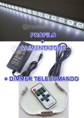 Profilo Barra Alluminio Impermeabile 1 Metro A 72 Led + Alimentatore + Dimmer Illuminazione/Strisce LED Trade Shop italia - Napoli, Commerciovirtuoso.it