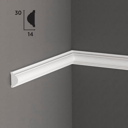 Cornice per boiserie in POLIMERI FeelingWood-HD 30x14mm - BIANCO (prezzo al metro)