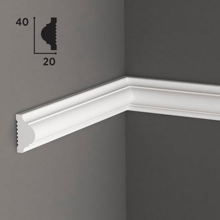 Cornice per boiserie in POLIMERI FeelingWood-HD 40x20mm - BIANCO (prezzo al metro)