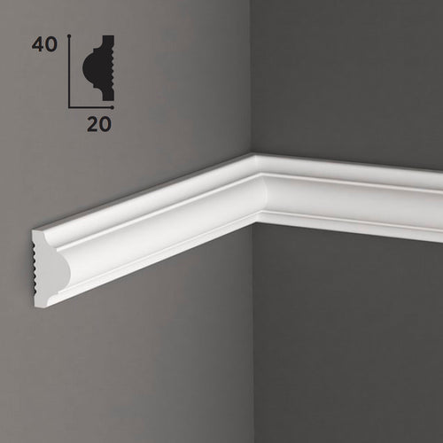 Cornice per boiserie in POLIMERI FeelingWood-HD 40x20mm - BIANCO (prezzo al metro)