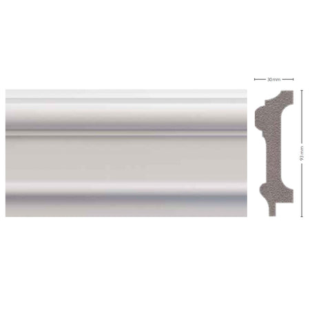 *STOCK FOLLI* pacco da 22ml di  Profilo per boiserie in Polimeri Bianco RAL 9016 verniciabile 93X30mm