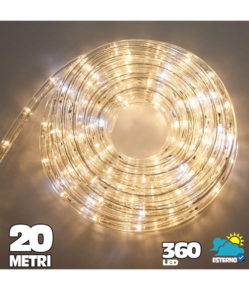 Tubo Luminoso A Led 360 Luci Bianco Caldo 20 Metri Per Uso Esterno + Controller