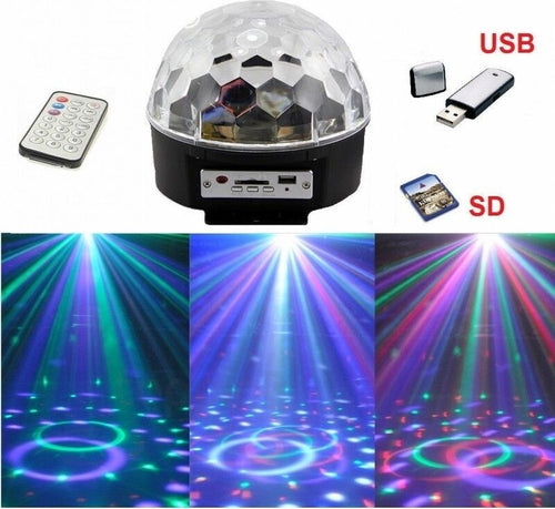 PROIETTORE A SFERA LED LUCI EFFETTI DISCOTECA DJ RGB MULTICOLORE USB SD CARD Off Strumenti Musicali/Sonorizzazione e palcoscenico/Illuminazione/Dispositivi per effetti luce Trade Shop italia - Napoli, Commerciovirtuoso.it