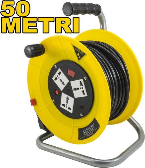 Prolunga-Avvolgicavo-Elettrico-Presa-Schuko-3-Prese-Cavo-50-Mt-Metri-Rcr-50