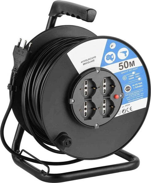 Prolunga-Elettrica-Cavo-50-Mt-Avvolgicavo-E-4-Prese-Schuko-Polivalenti-Spina-16a